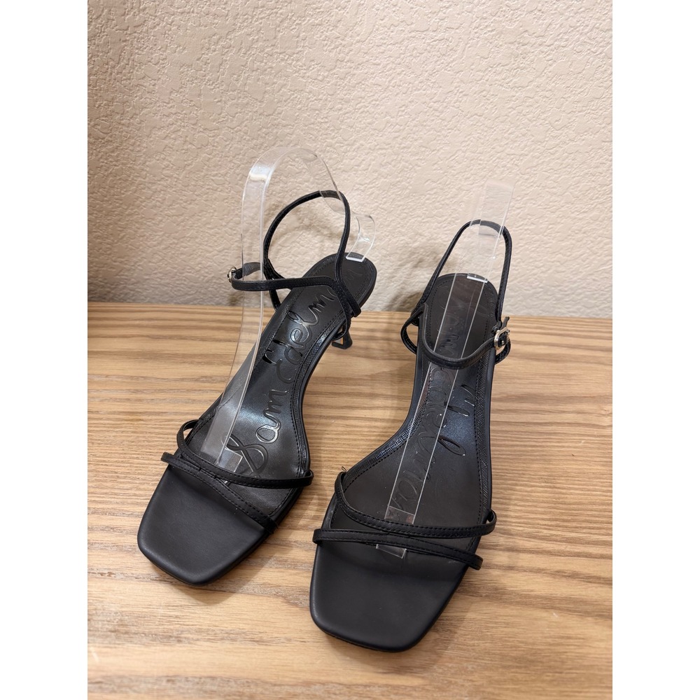 Sam Edelman Presley Black Leather Strappy Square Toe Kitten Heel Sandals 9.5